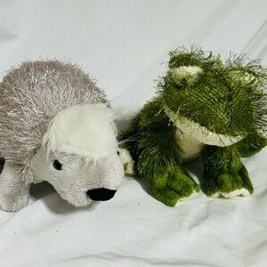 GANZ Gray Hedgehog and Green Frog Plush Toys